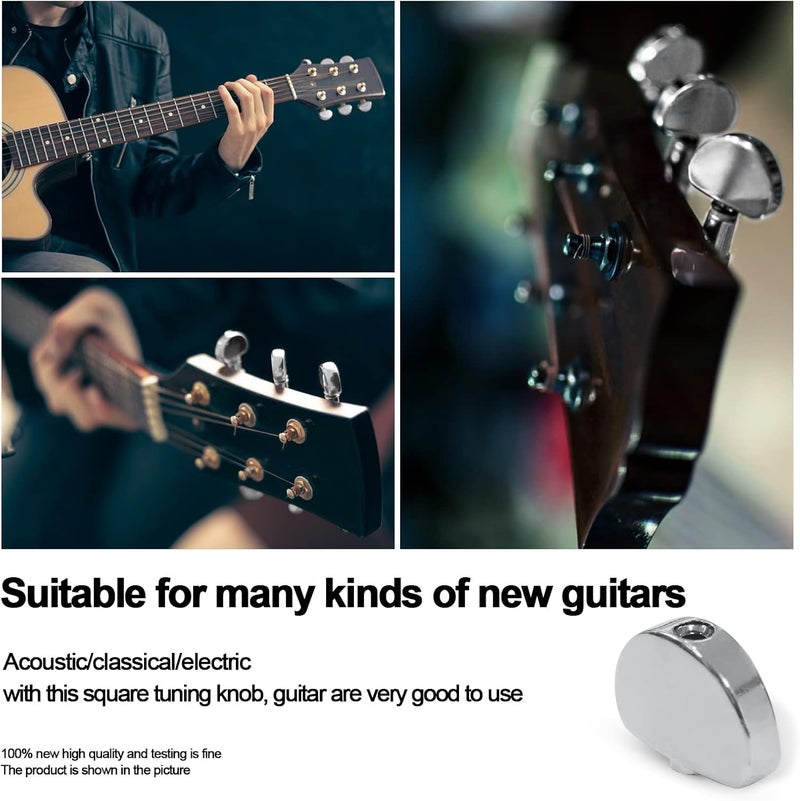 MAXCHEER 6PCS Metal Big Square Shape Guitar Tuning Peg Tuners Machine Head Replacemen Buttons knob Handle Tip (Chrome Semicircle) - Image 2